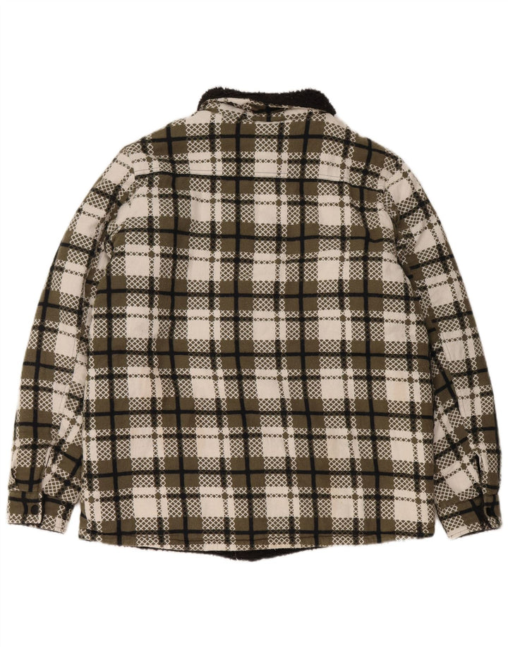 Jaqueta Sherpa feminina VINTAGE UK 16 grande xadrez verde