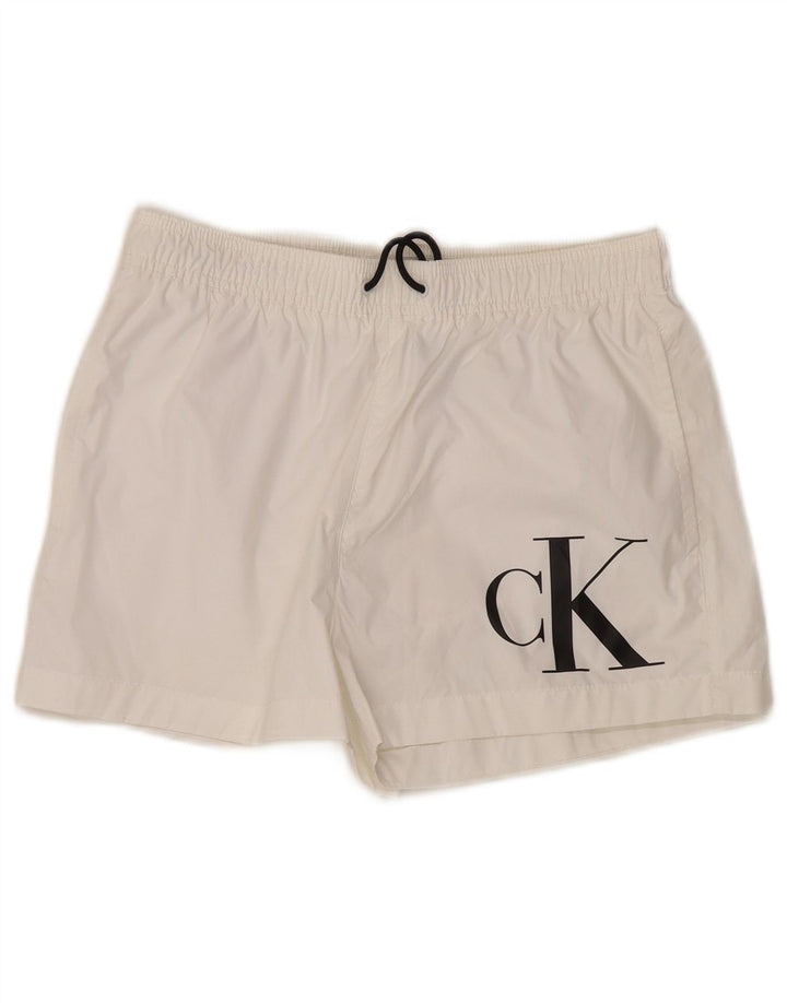 Calvin Klein Shorts de natação masculino gráfico pequeno poliéster branco
