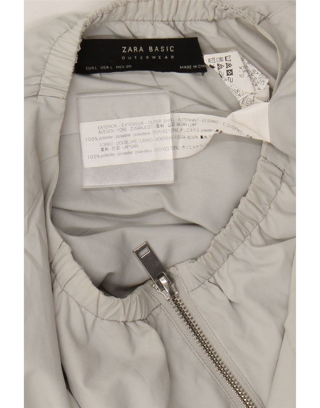 Jaqueta bomber feminina Zara UK 16 grande poliéster cinza