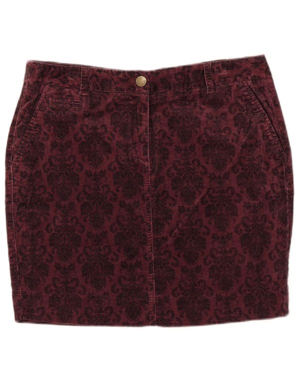 Saia feminina de veludo Marks & Spencer Reino Unido 14 grande W33 floral borgonha