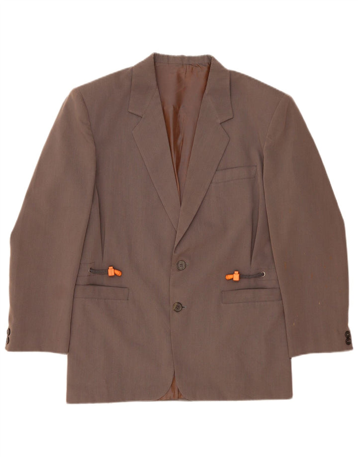 Jaqueta blazer masculina vintage com 2 botões, poliéster cinza pequeno Reino Unido 36