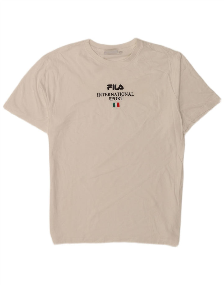 Fila Mens Graphic T-Shirt Top Médio Algodão Branco