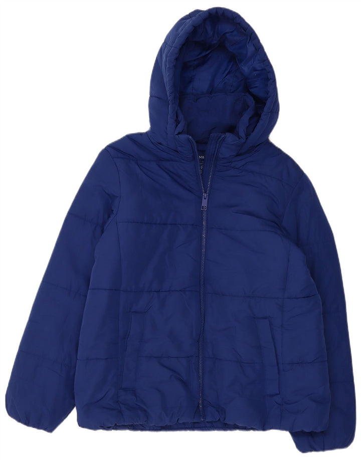 Jaqueta feminina acolchoada com capuz Marks & Spencer Reino Unido 16 grande poliéster azul marinho