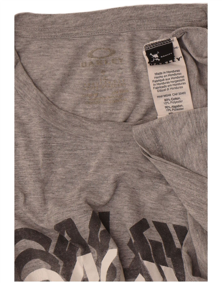 Camiseta masculina Oakley Graphic grande algodão manchado cinza