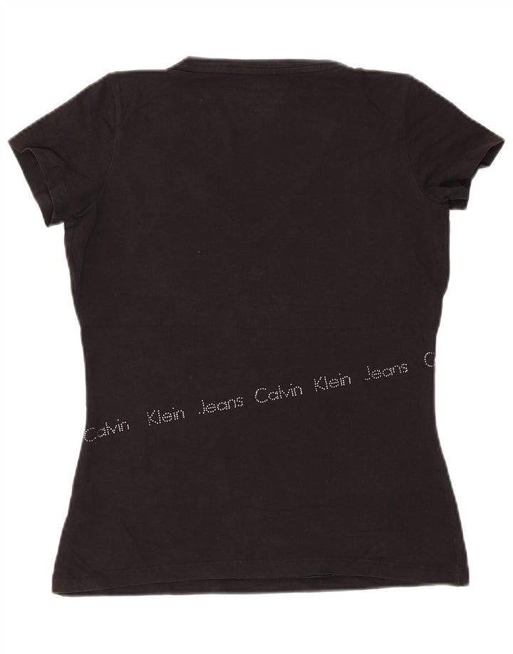 CALVIN KLEIN JEANS Camiseta feminina gráfica Top UK 12 Médio Preto