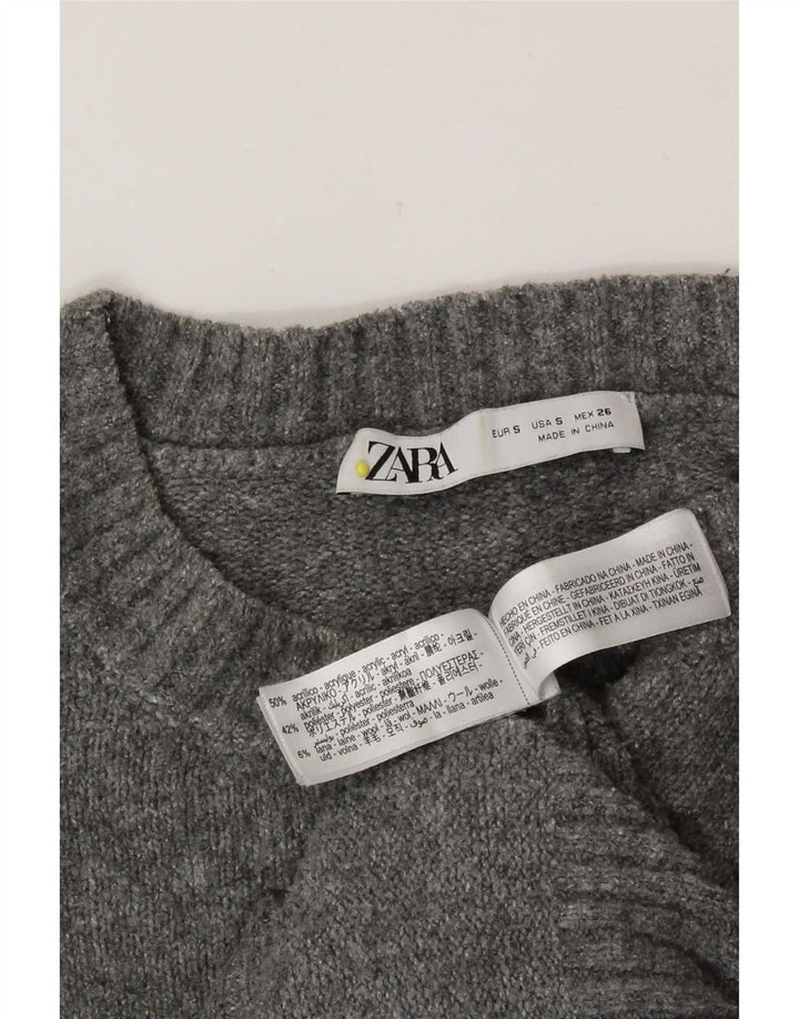 Zara Suéter feminino oversized com gola redonda Reino Unido 10 pequeno cinza acrílico