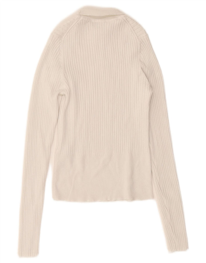 Zara Suéter feminino cropped com gola redonda Reino Unido 12 viscose branca média