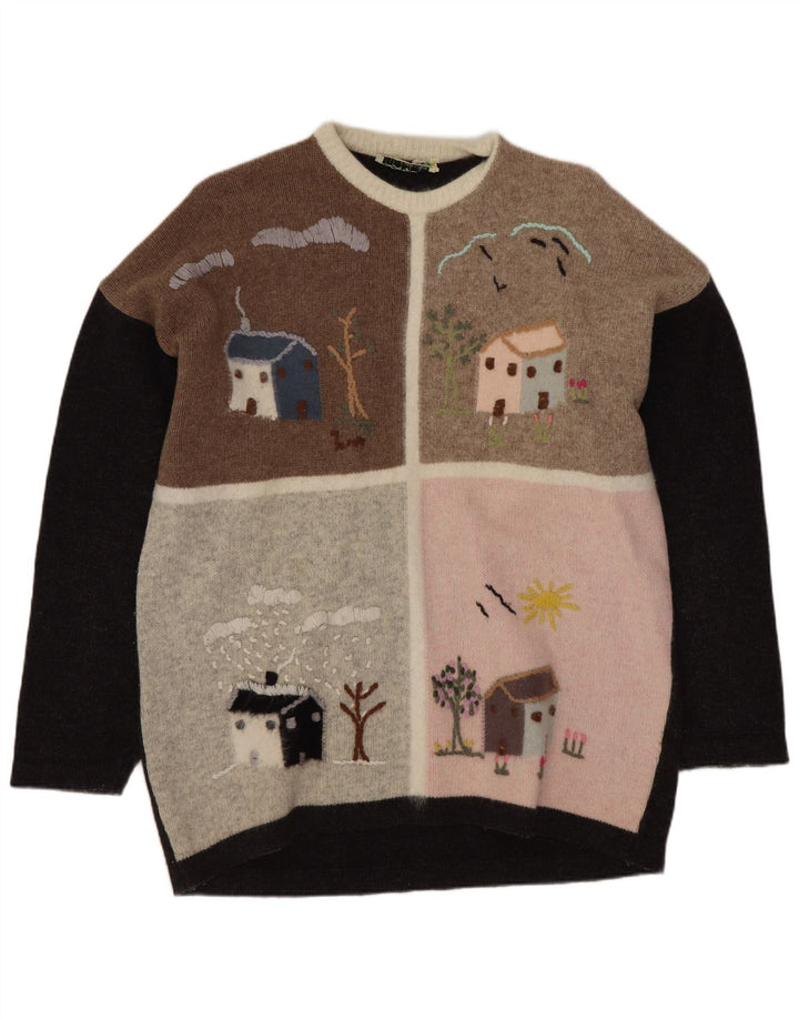 Cecilia Benetti Suéter feminino com gola redonda e gola redonda Reino Unido 16 grande lã de cordeiro cinza