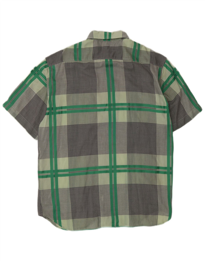 Pierre Cardin Camisa masculina de manga curta xadrez verde médio