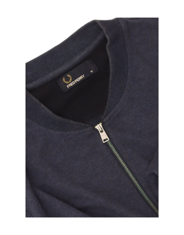 Camiseta masculina Fred Perry com zíper e gola alta listrada azul marinho médio