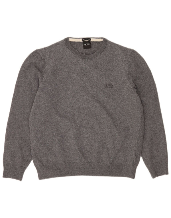 Suéter feminino Hugo Boss com gola redonda Reino Unido 18 XL lã virgem cinza