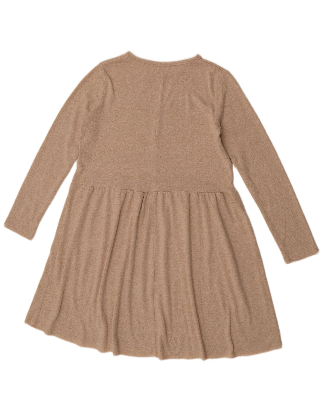 Vestido feminino Zara manga comprida evasê Reino Unido 12 poliéster bege médio salpicado