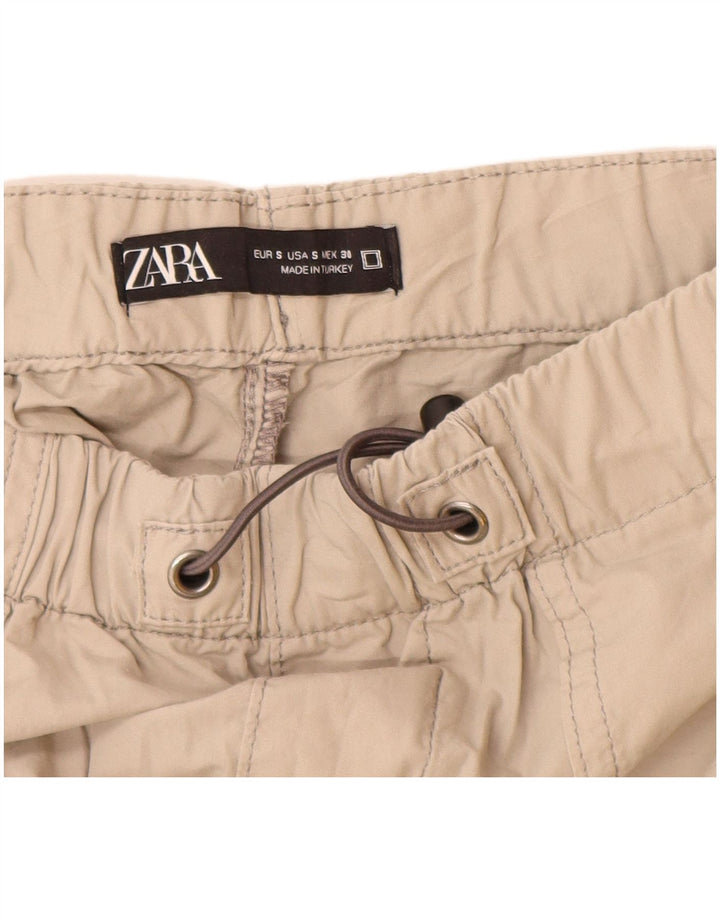 Calça jogger feminina Zara Cargo pequena W30 L29 algodão bege