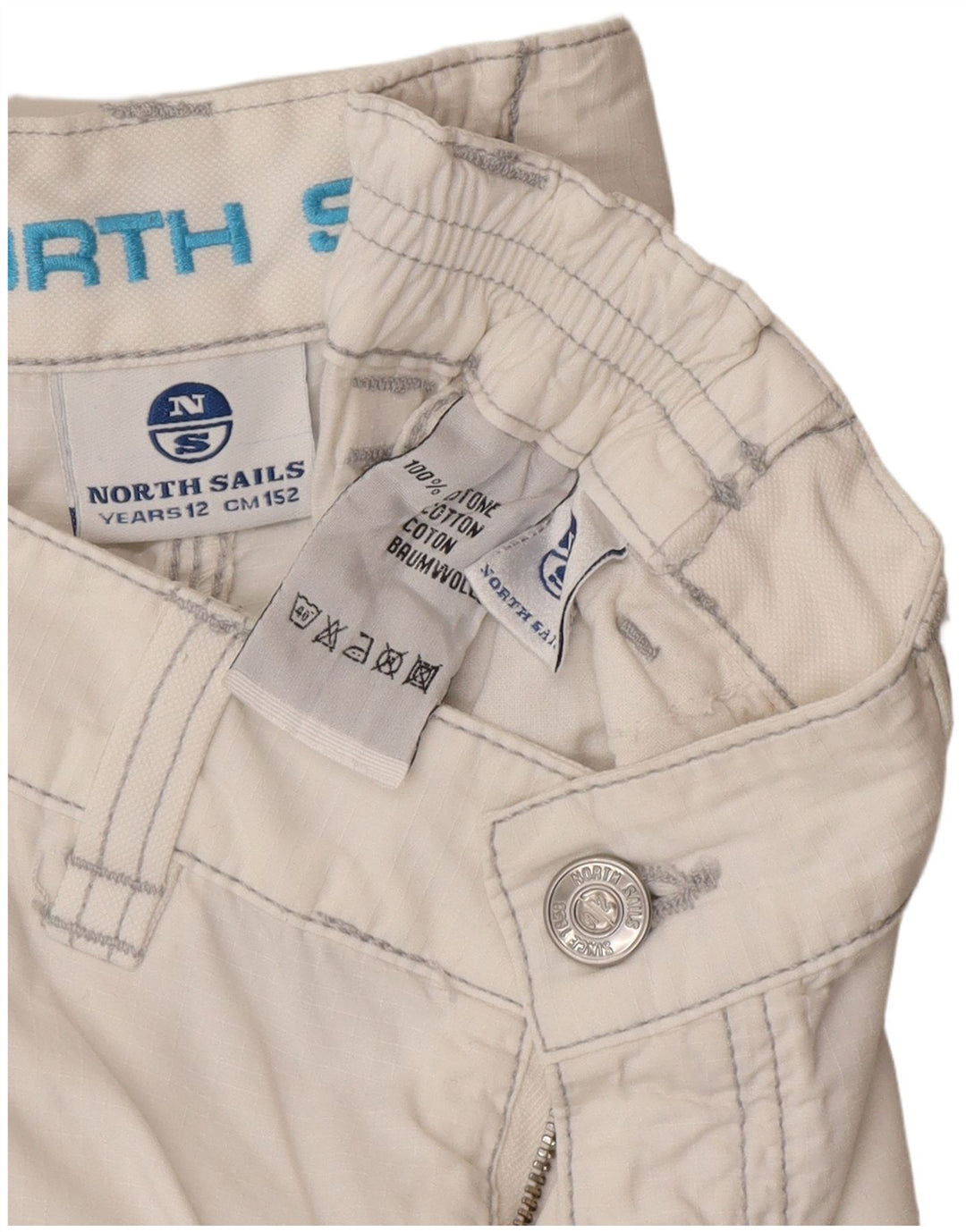 Shorts cargo North Sails Boys 11-12 anos W26 algodão branco