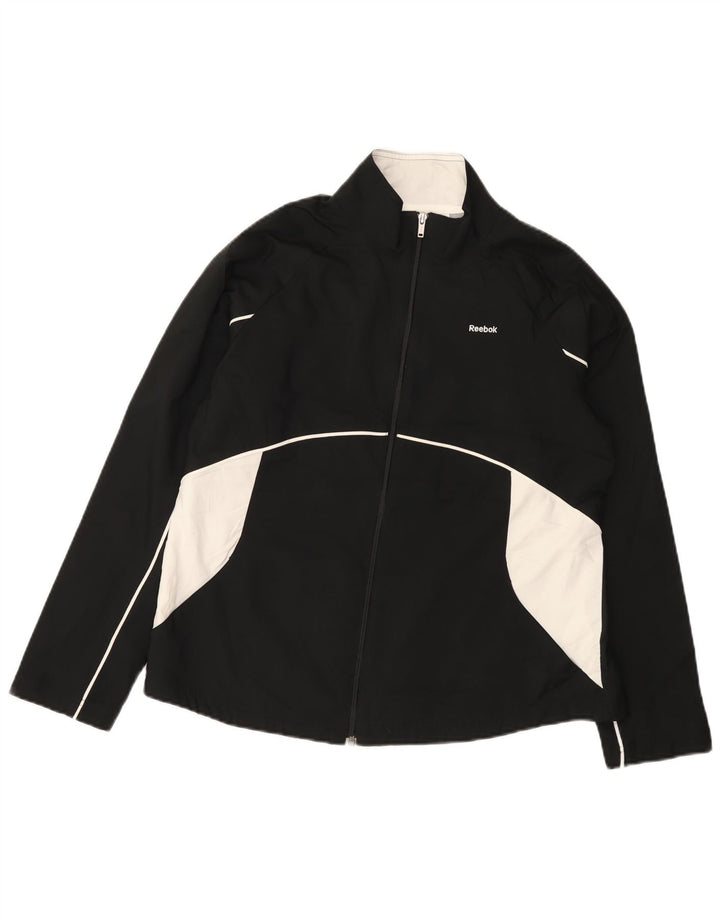 Reebok Womens Tracksuit Top Jacket UK 16 Grande Preto Colourblock Poliéster