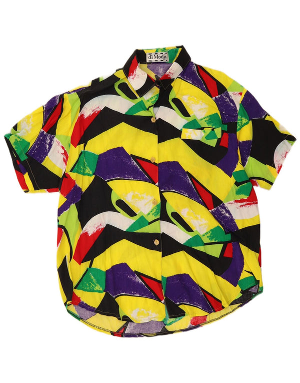 Blusa camisa feminina vintage UK 16 grande geométrica multicolorida