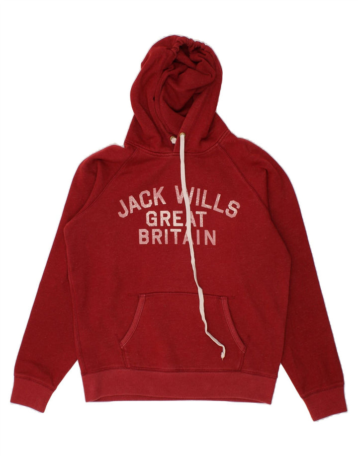 JACK WILLS Mens Graphic Hoodie Jumper Medium Red Cotton Vintage Jack Wills and Second-Hand Jack Wills from Messina Hembry 