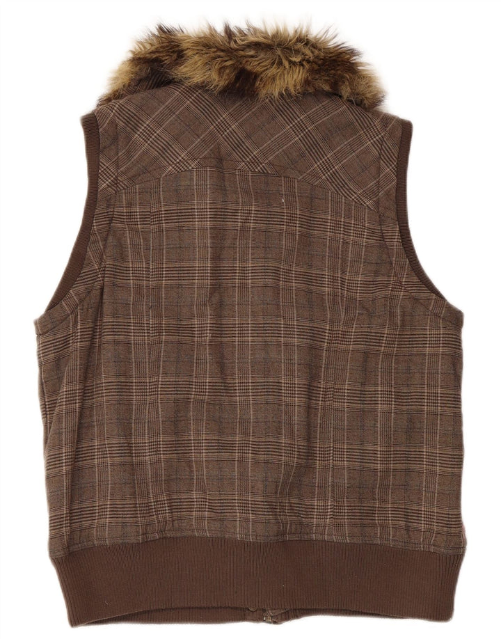 Fat Face Womens Gilet UK 12 Poliéster Houndstooth Marrom Médio