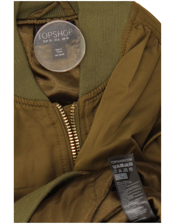 Jaqueta bomber feminina superdimensionada TOPSHOP Reino Unido 10 poliéster cáqui pequeno