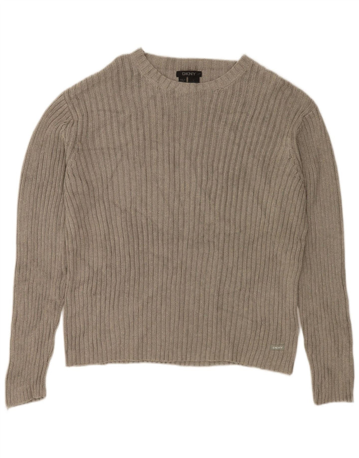 Suéter feminino DKNY com gola canoa Reino Unido 16 grande algodão cinza