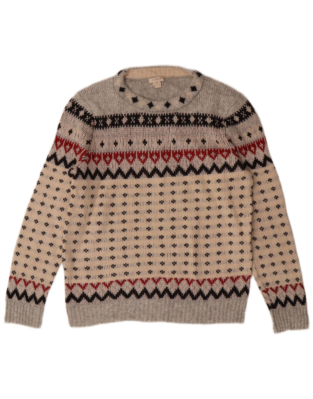 J. CREW Suéter feminino com gola redonda UK 12 cinza médio Fair Isle