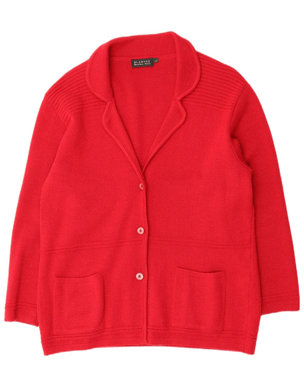 Suéter cardigã feminino Blarney Woollen Mills Reino Unido 16 grande lã vermelha