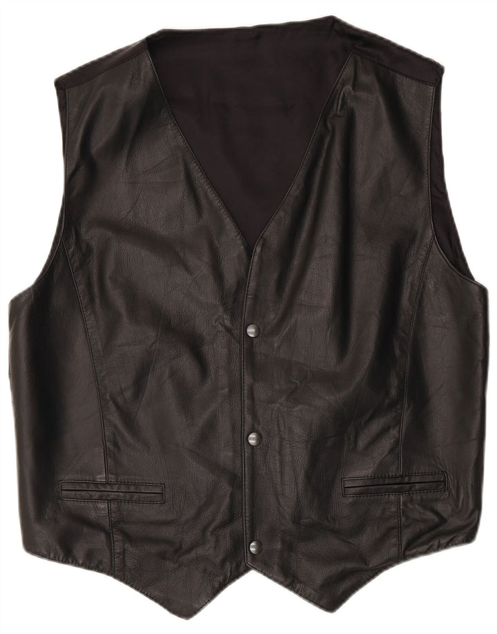 Colete de couro masculino vintage IT 50 grande couro preto