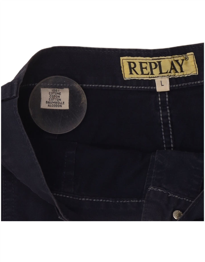 Mini saia feminina Replay A-Line grande W30 algodão azul marinho