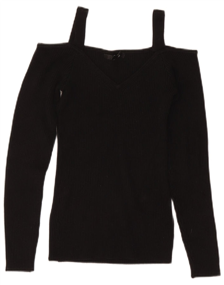 Guess Top feminino curto sem ombros Reino Unido 8 pequeno rayon preto