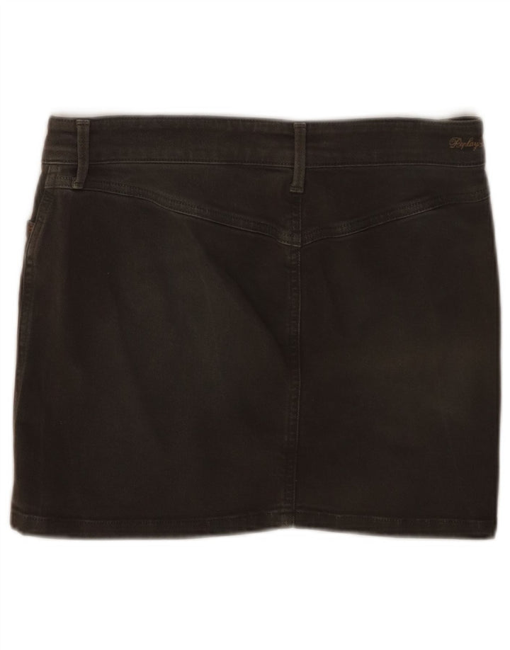 Mini saia jeans feminina Replay W27 pequena algodão cáqui