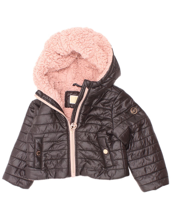 Jaqueta acolchoada Sherpa com capuz para meninas Michael Kors 18-24 meses preta
