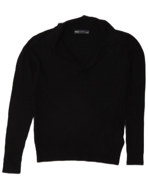 Suéter feminino Marks & Spencer com gola polo e viscose preta pequena Reino Unido 8