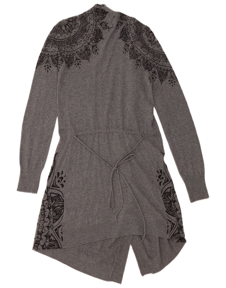DESIGUAL Suéter cardigã feminino com palangre aberto Reino Unido 12 cinza médio floral