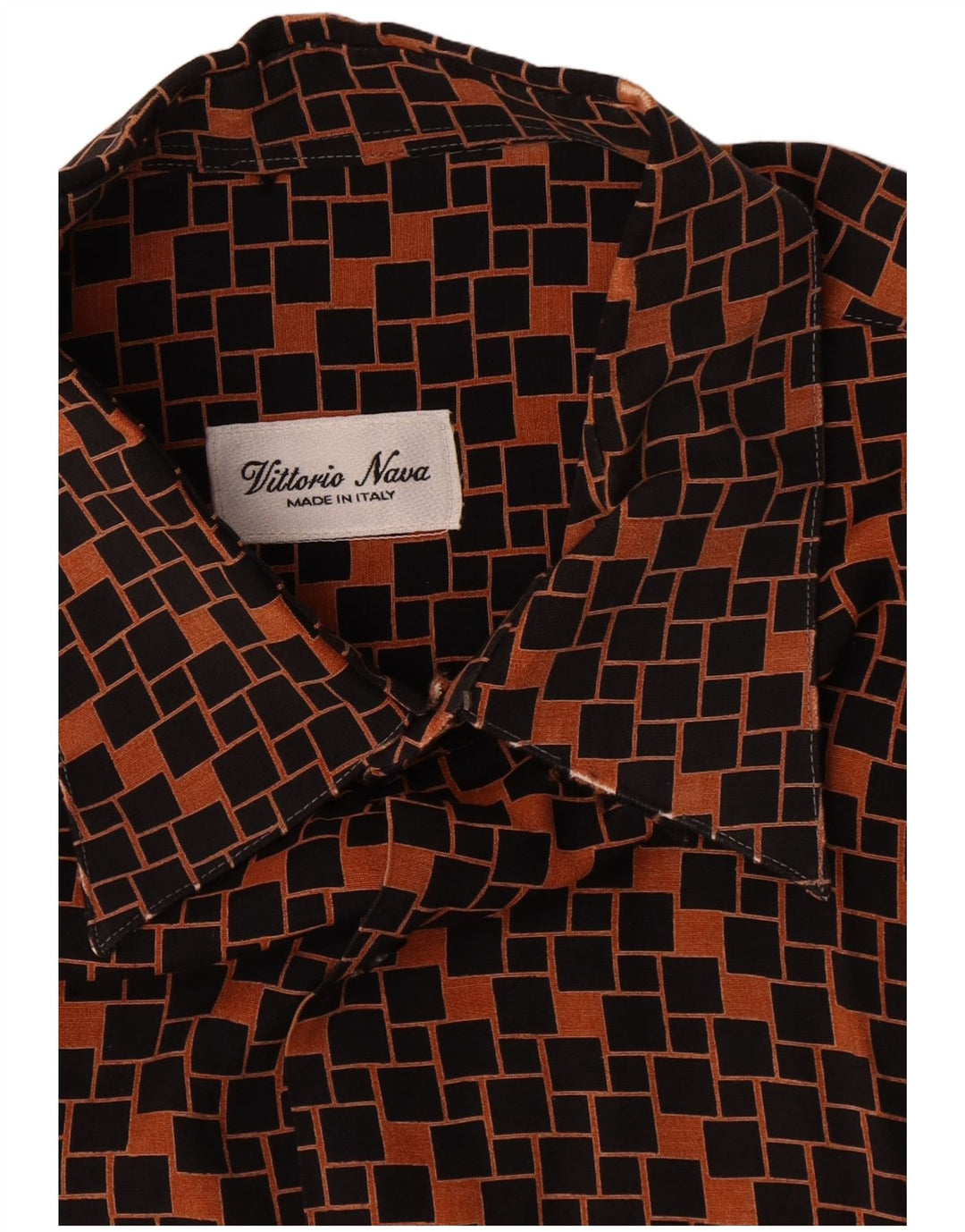 Camisa masculina vintage de manga curta grande marrom geométrica