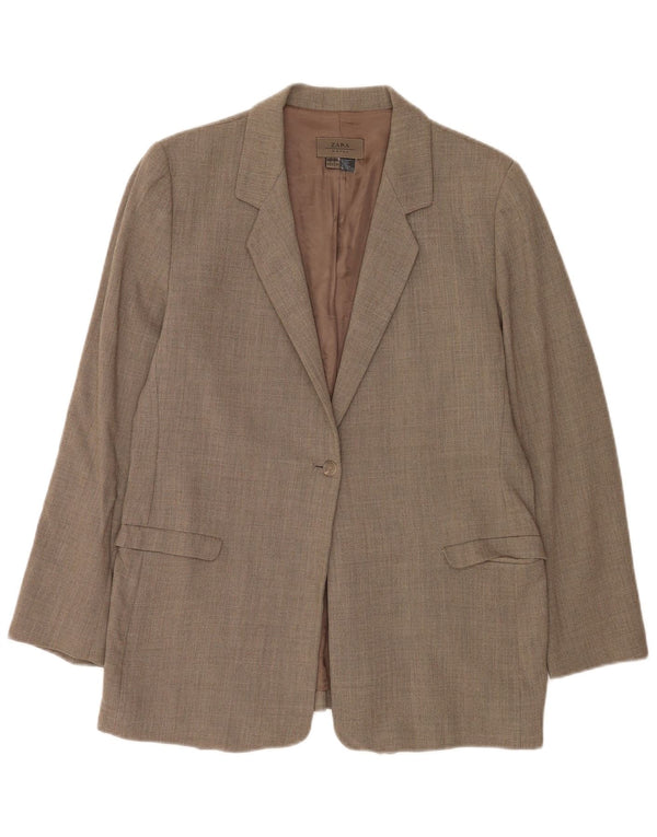 Jaqueta blazer feminina Zara com 1 botão EU 44 XL lã marrom