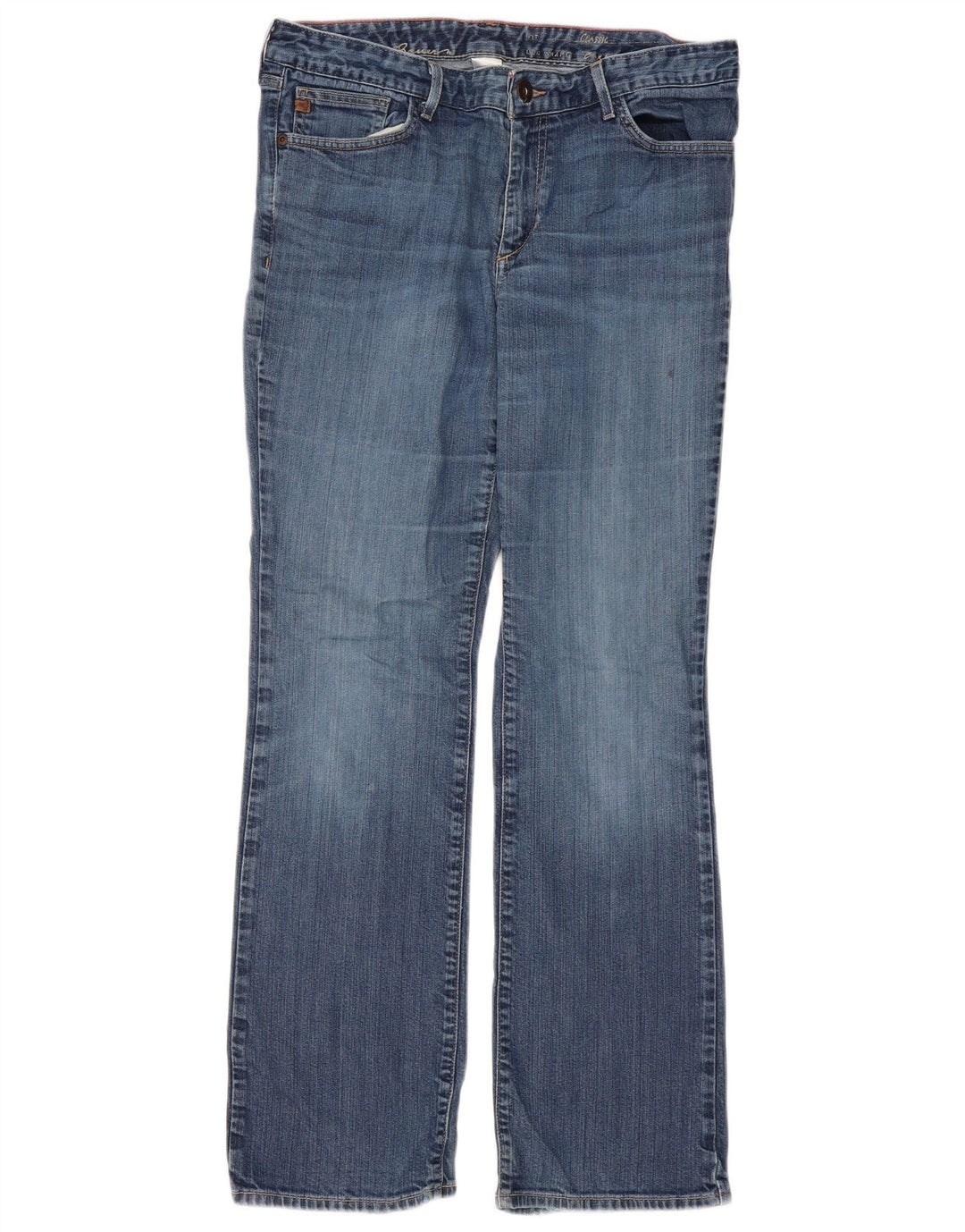 Eddie Bauer Calça jeans feminina clássica bootcut UE 12 grande W32 L31 algodão azul
