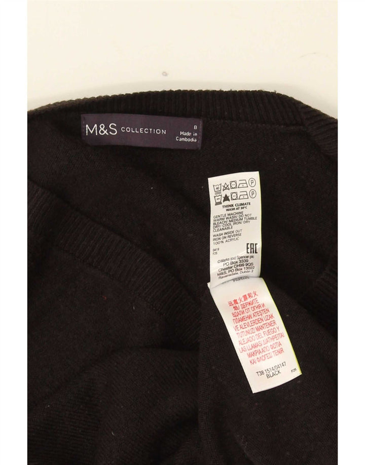 Suéter feminino Marks & Spencer com decote em V Reino Unido 8 pequeno acrílico preto