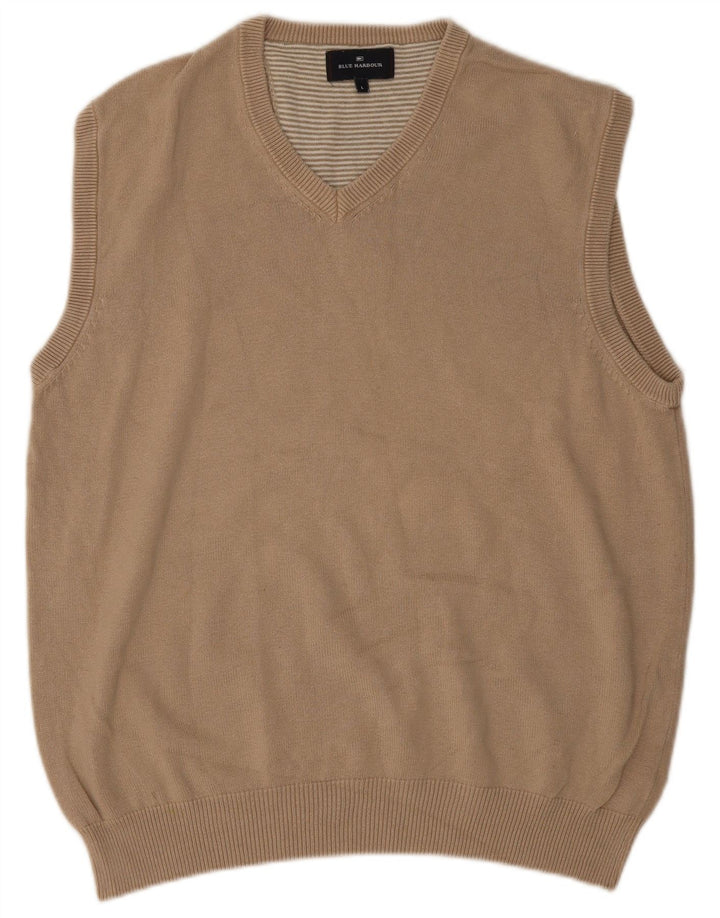 Regata masculina Marks & Spencer Blue Harbour Vest grande algodão bege