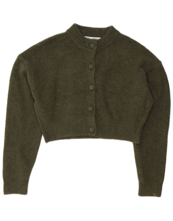 Zara Womens Crop Cardigan Sweater UK 10 Pequeno Acrílico Verde