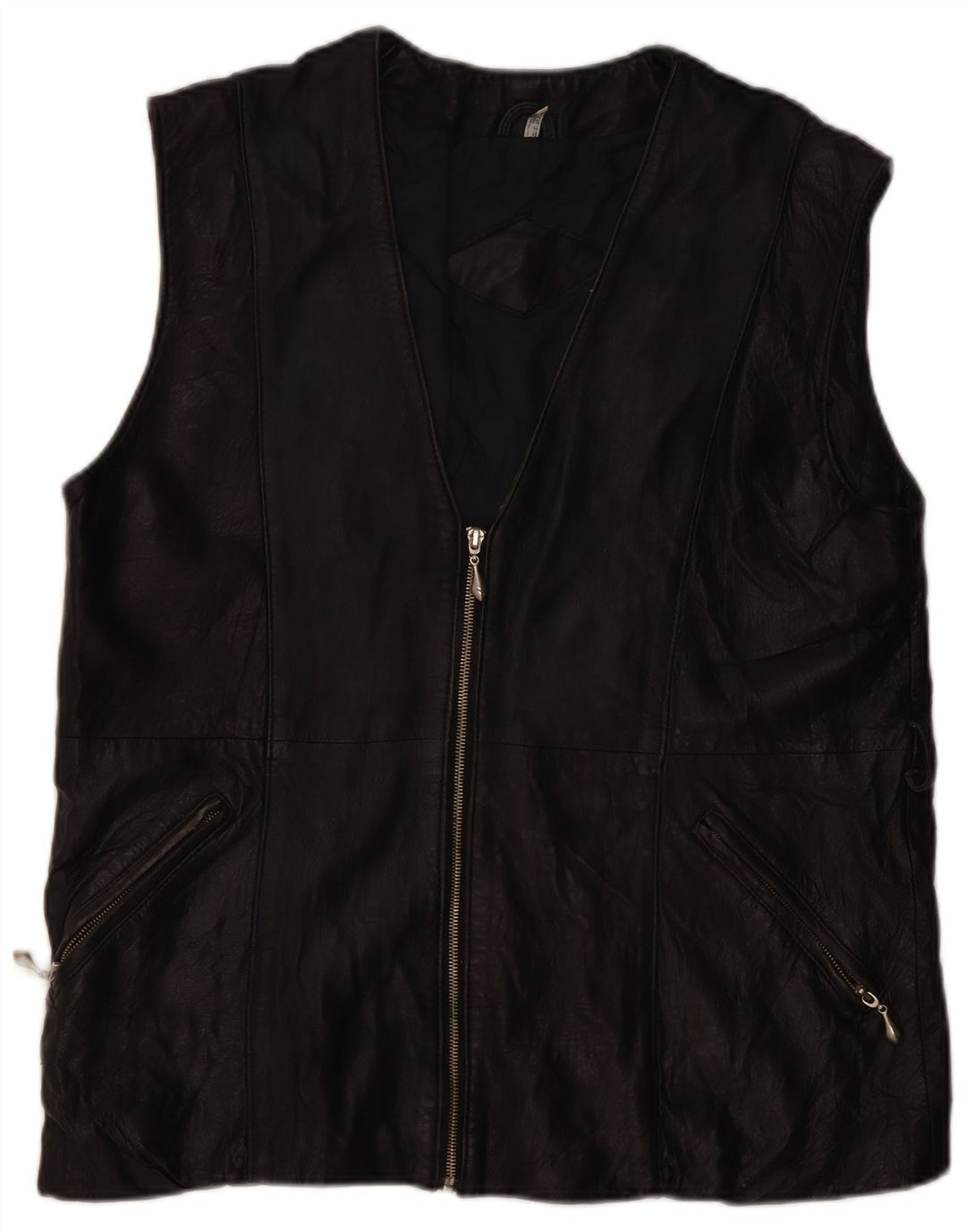 Colete de couro feminino VINTAGE UK 16 grande preto