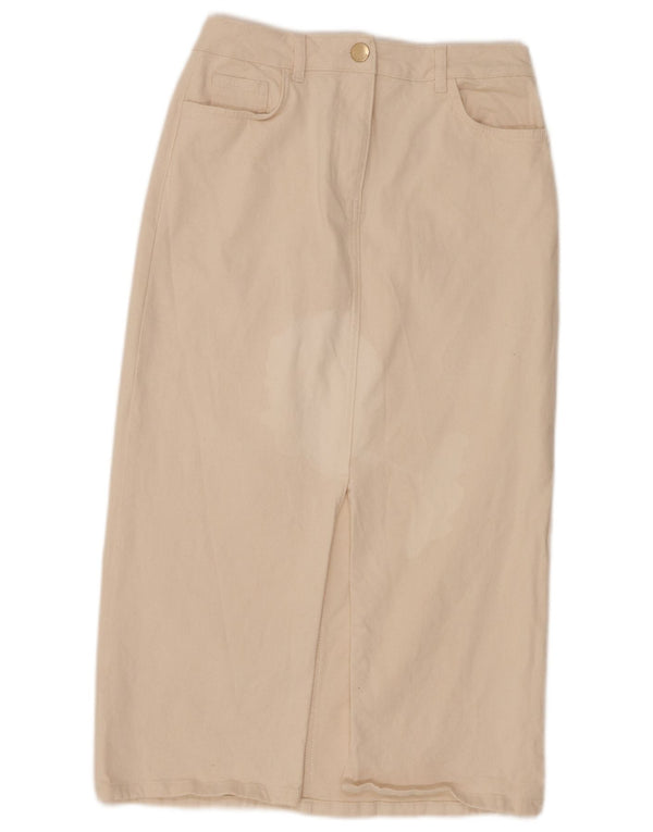 Saia jeans feminina Fase Oito Reino Unido 10 pequena W28 fora de algodão branco