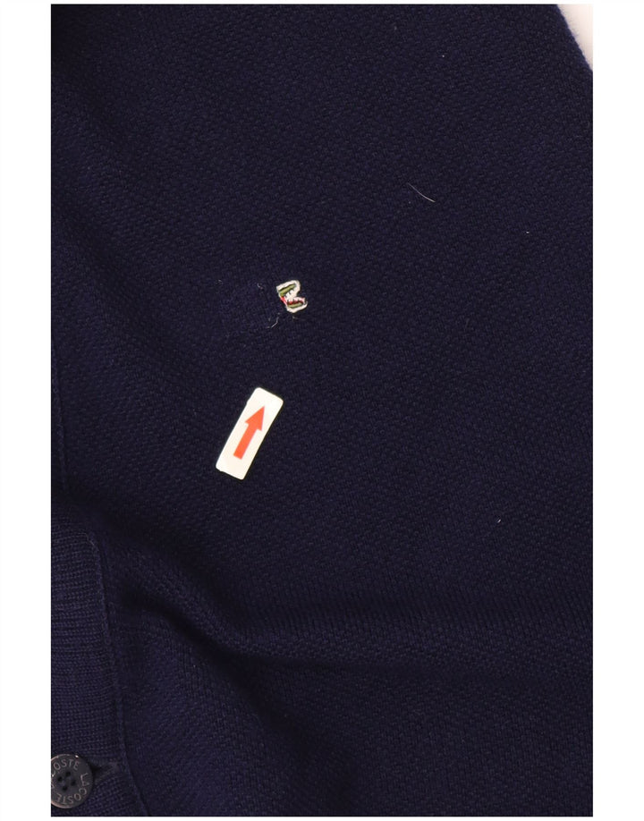 Suéter cardigã masculino Lacoste tamanho 6 XL lã azul marinho
