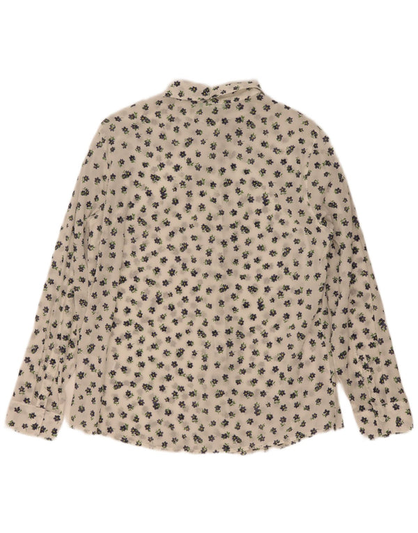 Camisa feminina Benetton UK 16 grande algodão floral branco