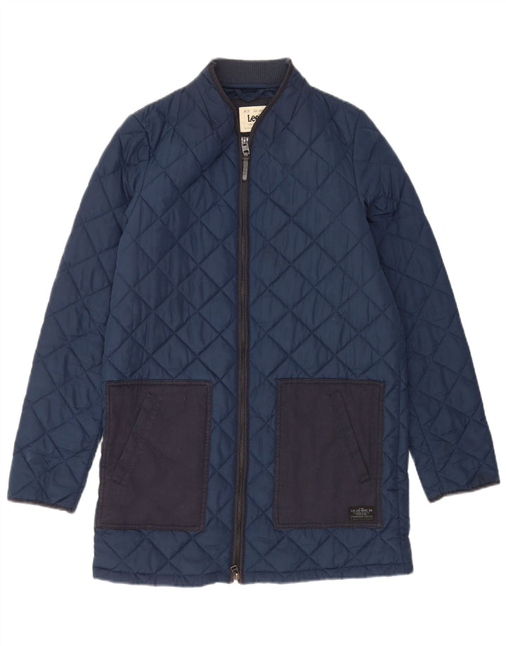 Jaqueta acolchoada feminina Lee UK 10 poliéster colorblock azul marinho pequeno