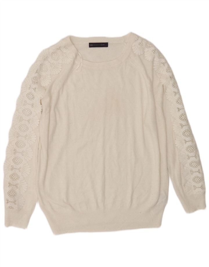 Suéter feminino Marks & Spencer com gola redonda, tamanho UK 14, grande, branco