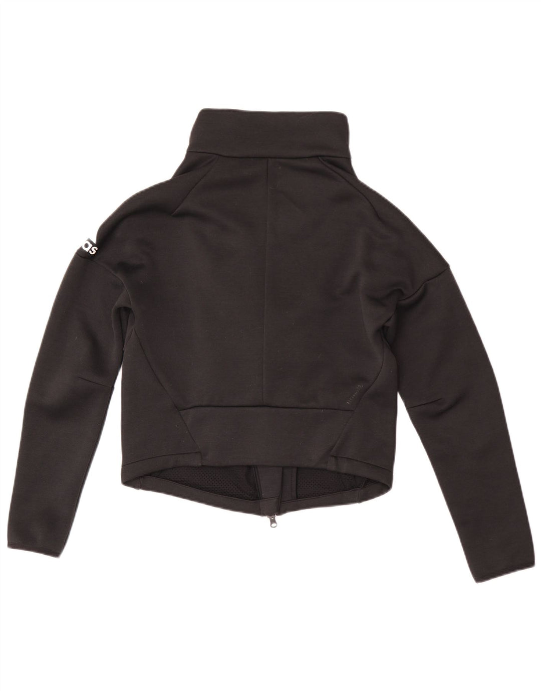 Adidas Womens Crop Tracksuit Top Jacket Reino Unido 8/10 Pequeno Poliéster Preto
