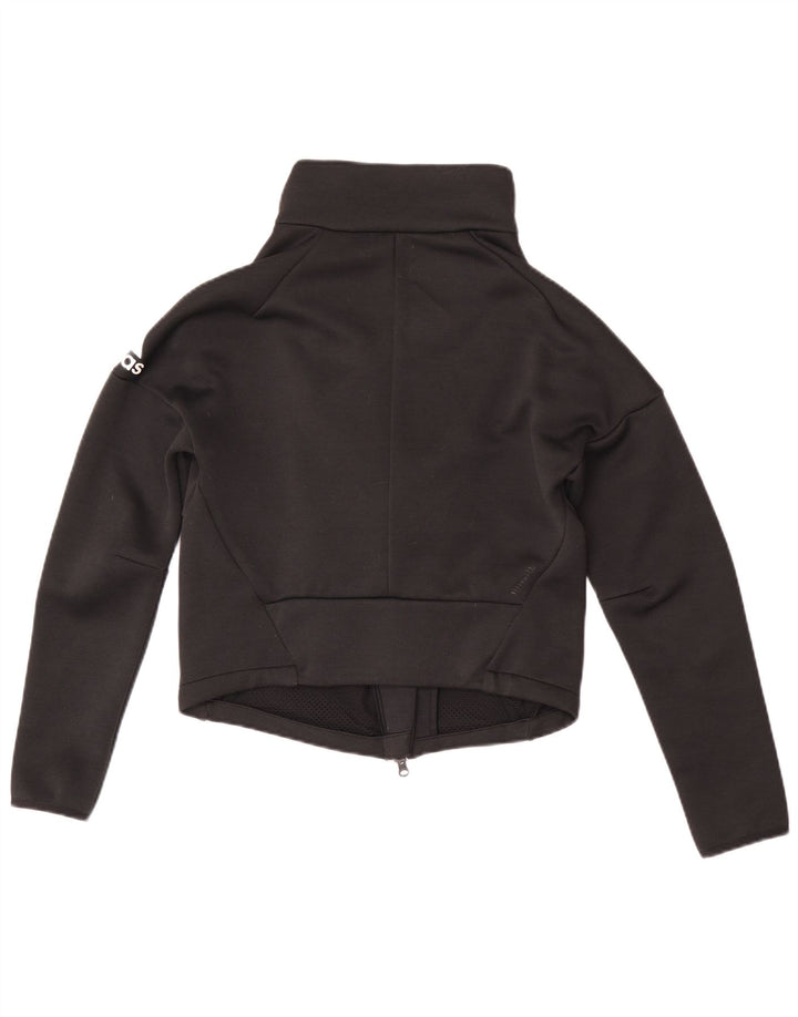 Adidas Womens Crop Tracksuit Top Jacket Reino Unido 8/10 Pequeno Poliéster Preto