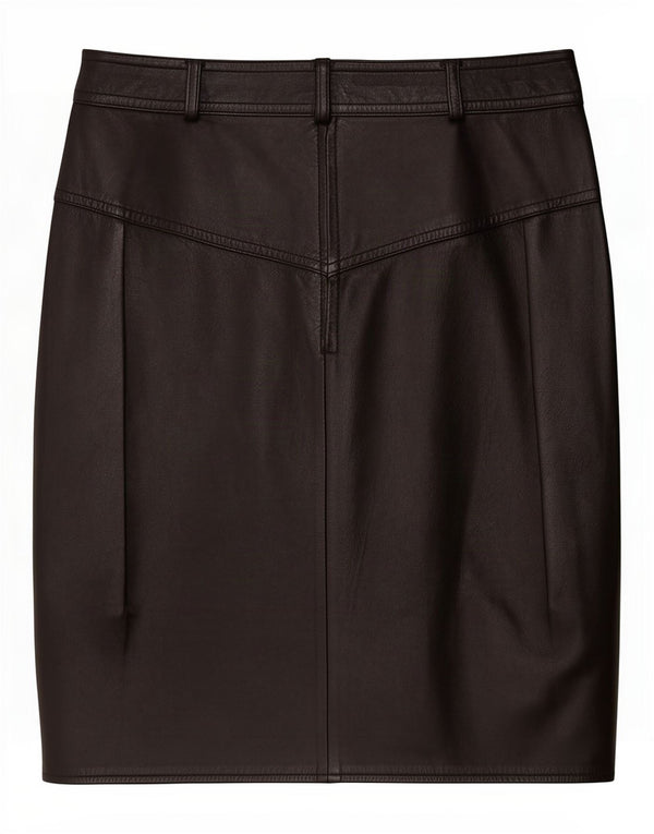 Saia feminina vintage de couro cintura alta Reino Unido 12 médio W26 preta
