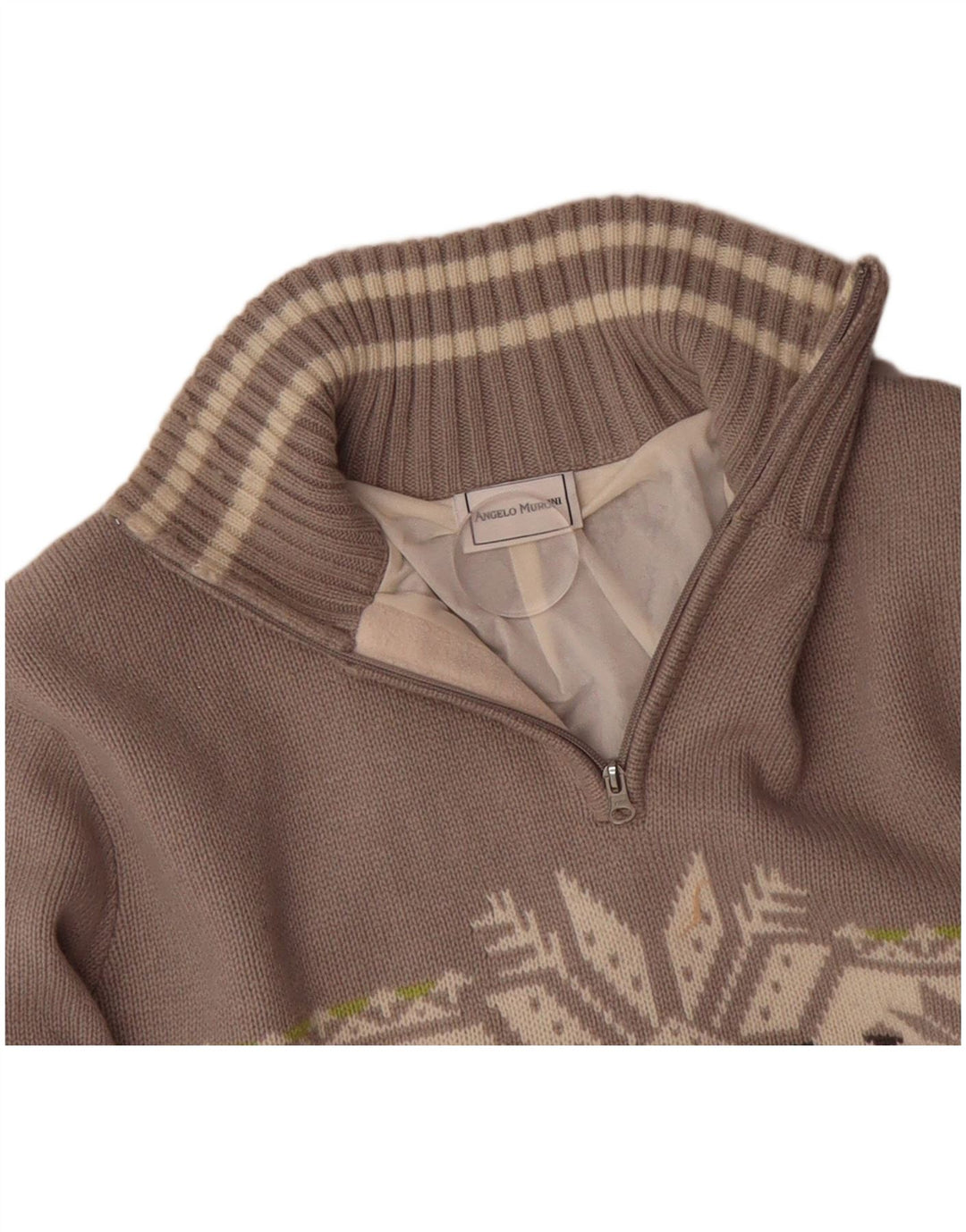 Suéter masculino ANGELO MURONI com zíper e gola IT 52 XL cinza Fair Isle