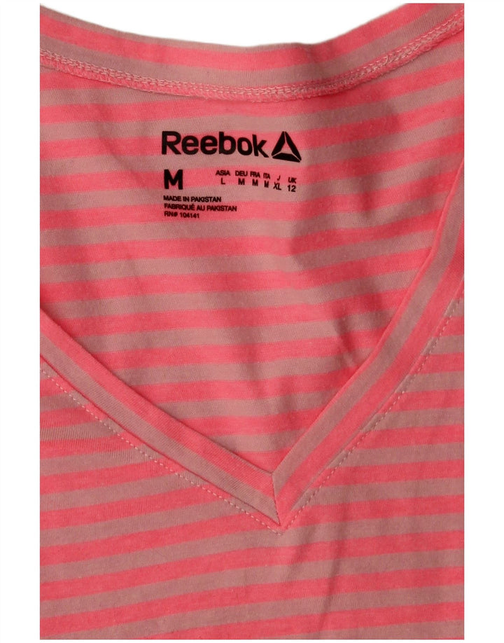 Camiseta feminina Reebok Top UK 12 poliéster listrado rosa médio